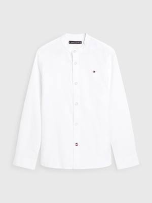 White Tommy Hilfiger Cotton Linen Collarless Boys' Shirts | TH358WFR