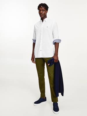 White Tommy Hilfiger Cotton Melange Dobby Slim Fit Men's Shirts | TH846UED