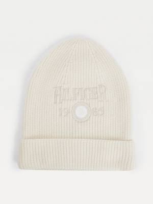 White Tommy Hilfiger Crest Embroidery Beanie Men's Hats | TH825QMB