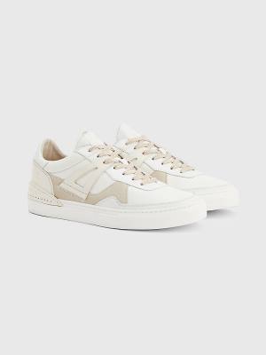 White Tommy Hilfiger Crest Leather Cupsole Men's Sneakers | TH956FZS