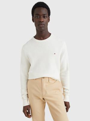 White Tommy Hilfiger Crew Neck Jumper Men's Sweaters | TH953OPD