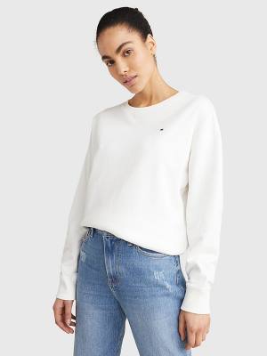 White Tommy Hilfiger Crew Neck Relaxed Fit Women's Sweatshirts | TH147KHM