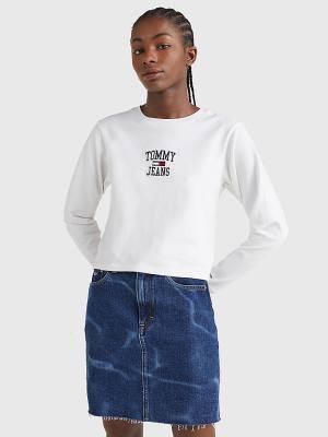 White Tommy Hilfiger Cropped Logo Long Sleeve Women's T Shirts | TH459BPC