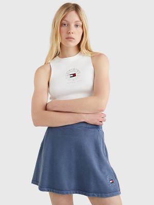 White Tommy Hilfiger Cropped Logo Tank Top Women's T Shirts | TH921XZF