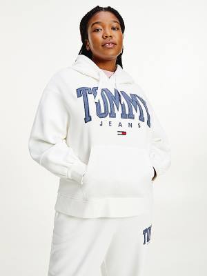 White Tommy Hilfiger Curve College Relaxed Fit Women's Hoodie | TH540AOG