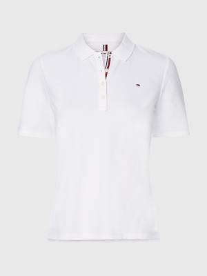 White Tommy Hilfiger Curve Essential Placket Detail Women's Polo Shirts | TH829WTO