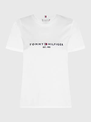 White Tommy Hilfiger Curve Organic Cotton Logo Women's T Shirts | TH156KHJ