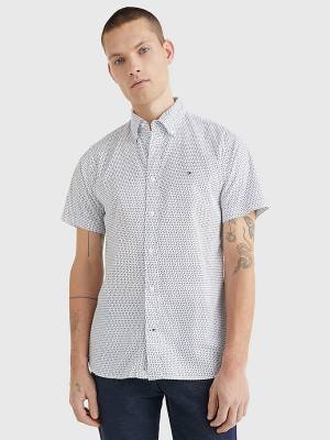 White Tommy Hilfiger Dot Regular Fit Short Sleeve Men's Shirts | TH705YXE