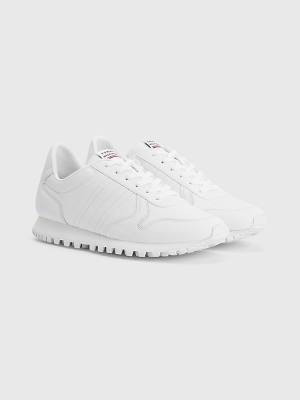 White Tommy Hilfiger Elevated Leather Runner Men's Sneakers | TH209PIV