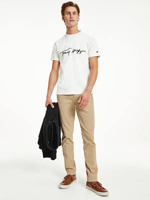 White Tommy Hilfiger Elevated Signature Organic Cotton Men's T Shirts | TH182LRS