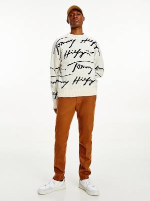 White Tommy Hilfiger Elevated Signature Logo Jumper Men's Sweaters | TH385JEX