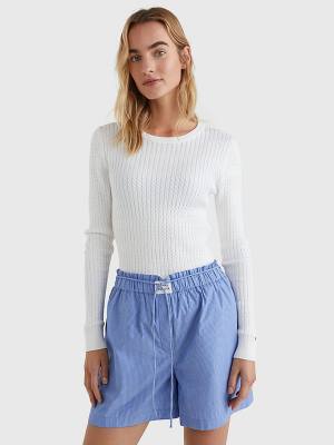 White Tommy Hilfiger Essential Cable Knit Jumper Women's Sweaters | TH089BWC