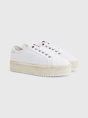 White Tommy Hilfiger Essential Lace-Up Flatform Espadrilles Women's Loafers | TH408ZNP