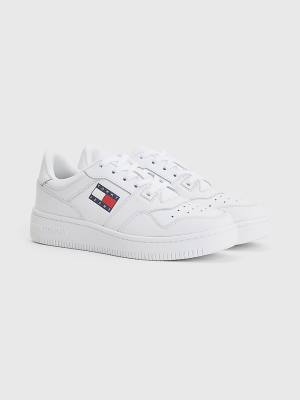 White Tommy Hilfiger Essential Leather Basket Women's Sneakers | TH936ZVN