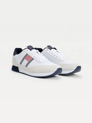 White Tommy Hilfiger Essential Leather Flag Runner Men's Sneakers | TH963MEN