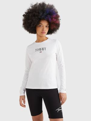 White Tommy Hilfiger Essential Logo Long Sleeve Women's T Shirts | TH047RBS