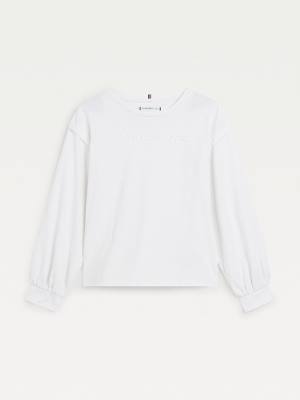 White Tommy Hilfiger Essential Logo Long Sleeve Girls' T Shirts | TH465SHM