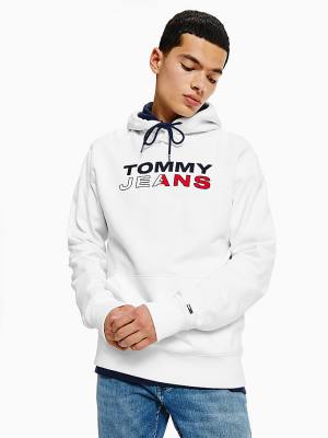 White Tommy Hilfiger Essential Logo Men's Hoodie | TH420UEJ