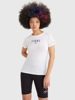 White Tommy Hilfiger Essential Logo Skinny Fit Women's T Shirts | TH049PVW