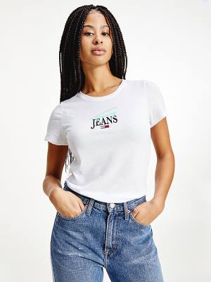 White Tommy Hilfiger Essential Logo Skinny Fit Women's T Shirts | TH805REC