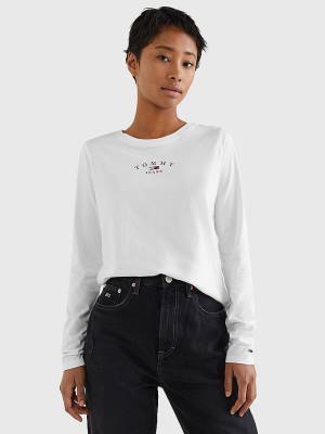 White Tommy Hilfiger Essential Logo Slim Fit Long Sleeve Women's T Shirts | TH347GEA