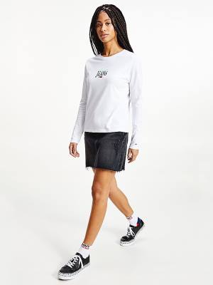 White Tommy Hilfiger Essential Logo Slim Fit Long Sleeve Women's T Shirts | TH687EZQ