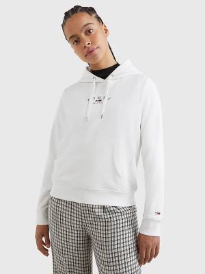 White Tommy Hilfiger Essential Logo Women's Hoodie | TH169PVN