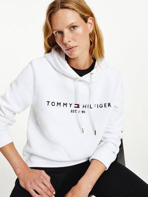 White Tommy Hilfiger Essential Logo Women's Hoodie | TH170APX