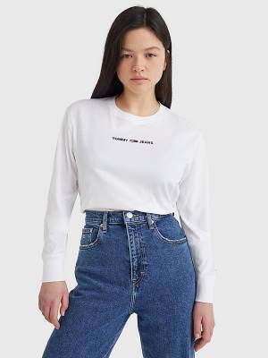 White Tommy Hilfiger Essential Long Sleeve Women's T Shirts | TH276XMA