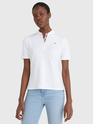 White Tommy Hilfiger Essential Placket Detail Women's Polo Shirts | TH126LPT