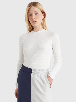 White Tommy Hilfiger Essential Rib-Knit Jumper Women's Sweaters | TH840YOZ