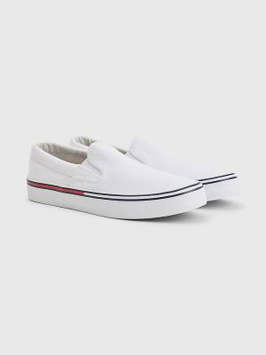 White Tommy Hilfiger Essential Signature Slip-On Men's Sneakers | TH378HNG