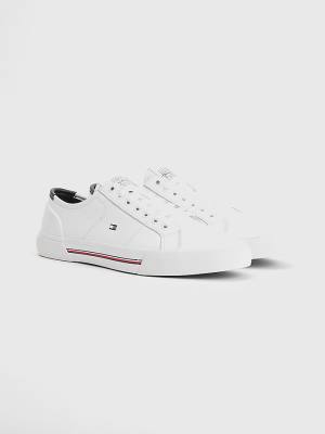 White Tommy Hilfiger Essential Signature Leather Men's Sneakers | TH430YAU