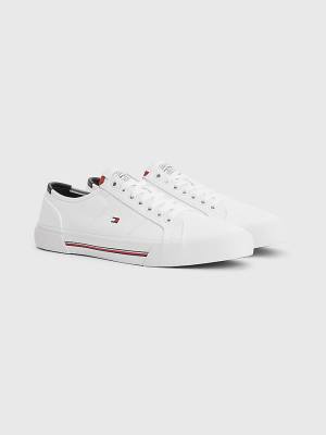 White Tommy Hilfiger Essential Signature Canvas Men's Sneakers | TH436YGQ