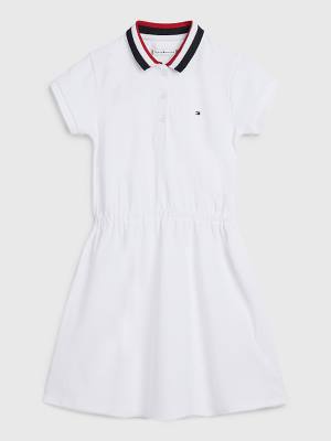 White Tommy Hilfiger Essential Stripe Collar Polo Girls' Dress | TH609VNM