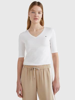 White Tommy Hilfiger Essentials Slim Fit Half Sleeve Women's T Shirts | TH602HLT