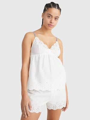 White Tommy Hilfiger Eyelet Lace Cami Women's Pyjamas | TH219ATS