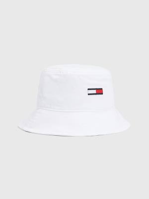 White Tommy Hilfiger Flag Embroidery Bucket Men's Hats | TH160BNX