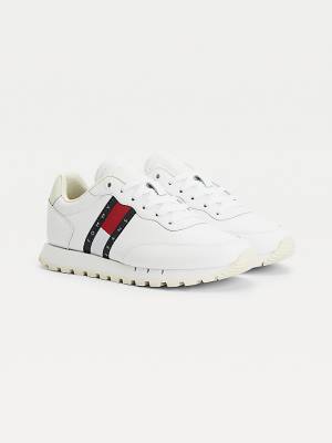 White Tommy Hilfiger Flag Leather Women's Sneakers | TH530NBM