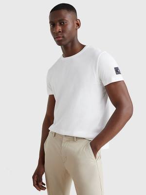 White Tommy Hilfiger Flag Patch Sleeve Men's T Shirts | TH765GHV