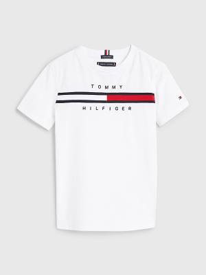 White Tommy Hilfiger Flag Rib Insert Boys' T Shirts | TH690WNA