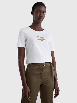 White Tommy Hilfiger Flock Flag Women's T Shirts | TH340VQA