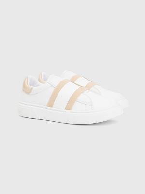 White Tommy Hilfiger Glitter Tonal Flag Girls' Sneakers | TH738WOB