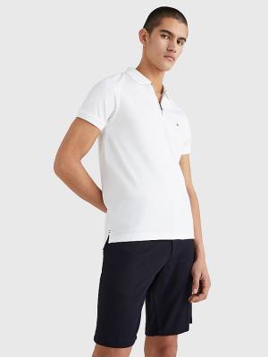 White Tommy Hilfiger Half-Zip Interlock Slim Fit Men's Polo Shirts | TH570WZE