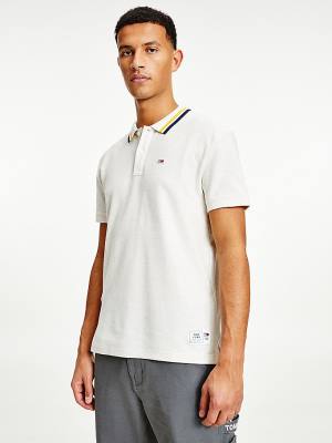 White Tommy Hilfiger Heathered Knit Tipped Collar Men's Polo Shirts | TH605EAD