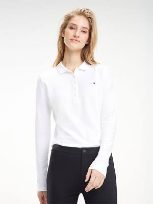 White Tommy Hilfiger Heritage Long Sleeve Shirt Women's Polo Shirts | TH326QYS