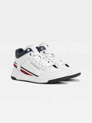 White Tommy Hilfiger High-Top Lace-Up Boys' Sneakers | TH280LIS