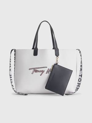 White Tommy Hilfiger Iconic Signature Tote Women's Bags | TH873VZS