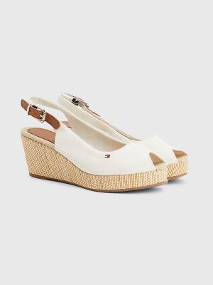 White Tommy Hilfiger Iconic Slingback Espadrille Wedges Women's Sandals | TH357XVL