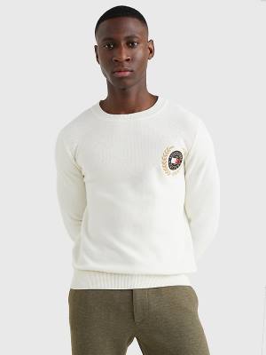 White Tommy Hilfiger Icons Crest Embroidery Jumper Men's Sweaters | TH148YXM